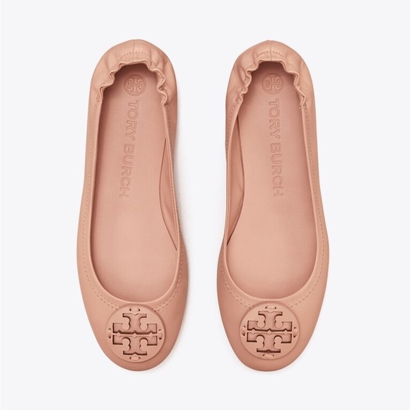 Tory Burch Nude Minnie Travel Flats with Raised Logo